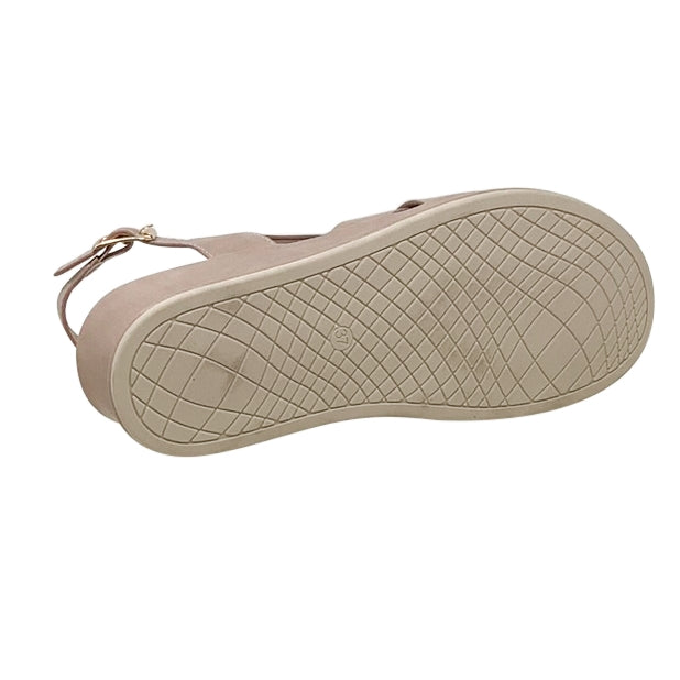 SOBEYO Strappy Wedge Sandals Footbed Cushion Ankle Gold Buckled Strap Rusky Pink