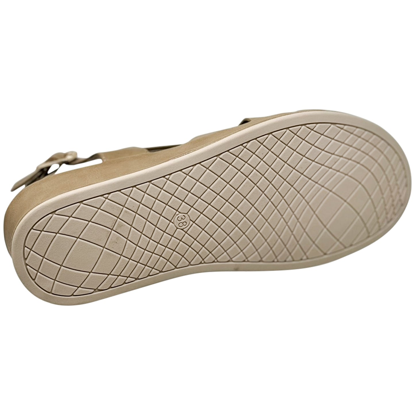 SOBEYO Strappy Wedge Sandals Footbed Cushion Ankle Gold Buckled Strap Tan