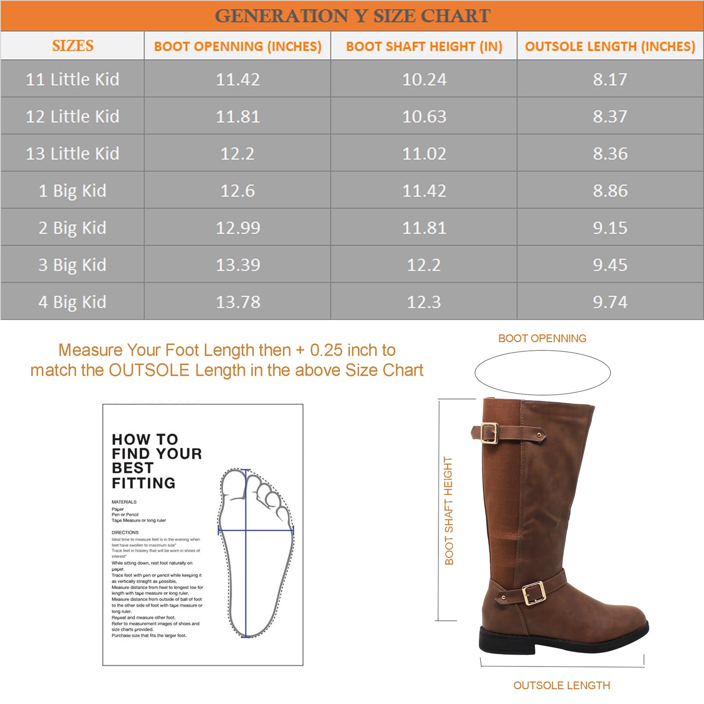 SOBEYO Girl's Knee-High Riding Boots Back Elastics Nappa Black