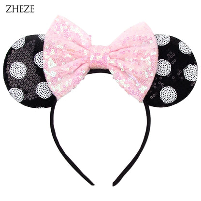 New Valentine's Day Mouse Ears Headband For Girls Women Sequins Love 5"Bow Hairbands Festival Party DIY Hair Accessories Femmes