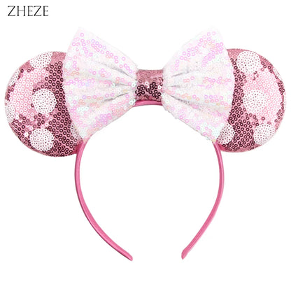 New Valentine's Day Mouse Ears Headband For Girls Women Sequins Love 5"Bow Hairbands Festival Party DIY Hair Accessories Femmes