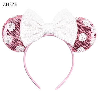 New Valentine's Day Mouse Ears Headband For Girls Women Sequins Love 5"Bow Hairbands Festival Party DIY Hair Accessories Femmes