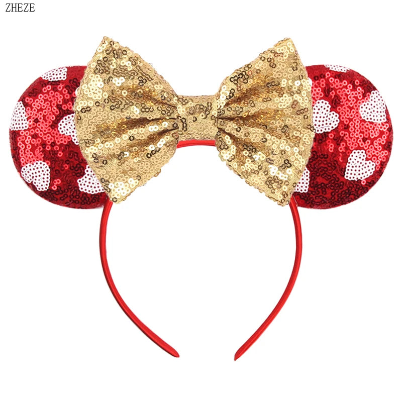 New Valentine's Day Mouse Ears Headband For Girls Women Sequins Love 5"Bow Hairbands Festival Party DIY Hair Accessories Femmes