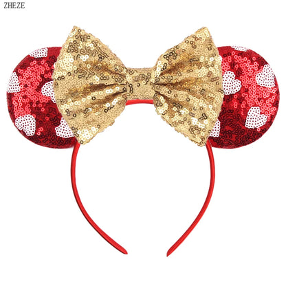New Valentine's Day Mouse Ears Headband For Girls Women Sequins Love 5"Bow Hairbands Festival Party DIY Hair Accessories Femmes