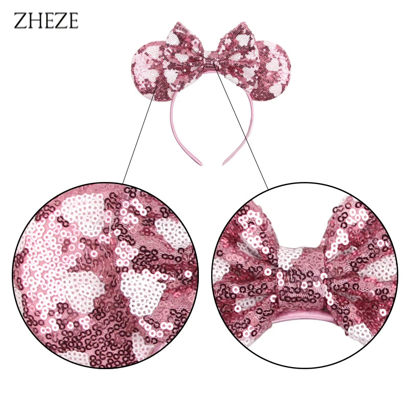 New Valentine's Day Mouse Ears Headband For Girls Women Sequins Love 5"Bow Hairbands Festival Party DIY Hair Accessories Femmes