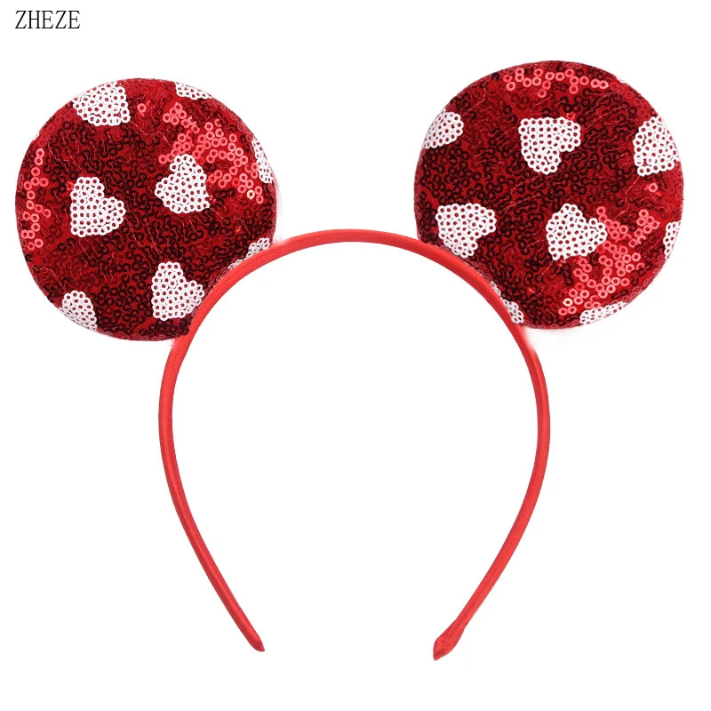 New Valentine's Day Mouse Ears Headband For Girls Women Sequins Love 5"Bow Hairbands Festival Party DIY Hair Accessories Femmes