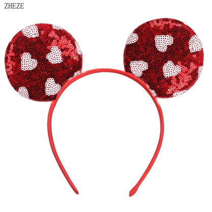 New Valentine's Day Mouse Ears Headband For Girls Women Sequins Love 5"Bow Hairbands Festival Party DIY Hair Accessories Femmes