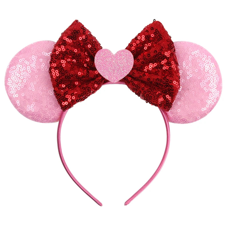 New Valentine's Day Mouse Ears Headband For Girls Women Sequins Love 5"Bow Hairbands Festival Party DIY Hair Accessories Femmes