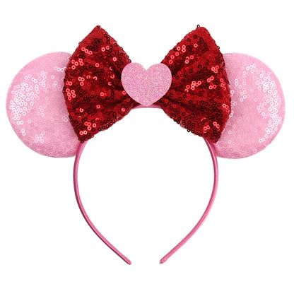 New Valentine's Day Mouse Ears Headband For Girls Women Sequins Love 5"Bow Hairbands Festival Party DIY Hair Accessories Femmes