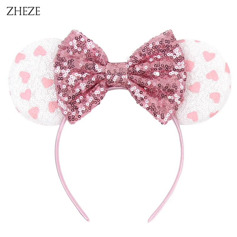 New Valentine's Day Mouse Ears Headband For Girls Women Sequins Love 5"Bow Hairbands Festival Party DIY Hair Accessories Femmes
