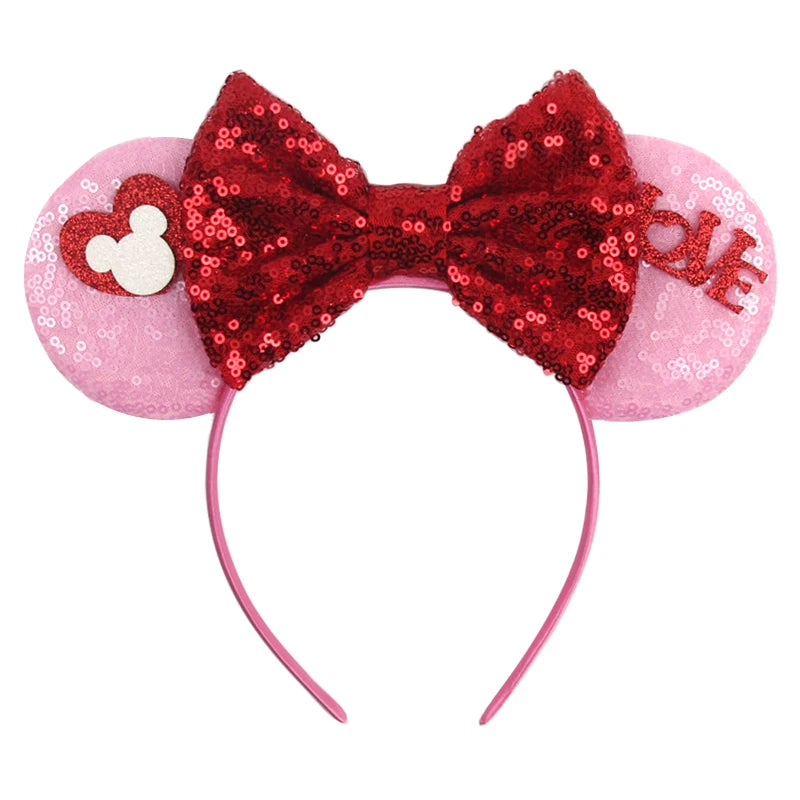 New Valentine's Day Mouse Ears Headband For Girls Women Sequins Love 5"Bow Hairbands Festival Party DIY Hair Accessories Femmes