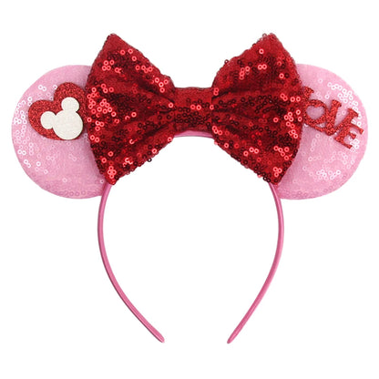 New Valentine's Day Mouse Ears Headband For Girls Women Sequins Love 5"Bow Hairbands Festival Party DIY Hair Accessories Femmes