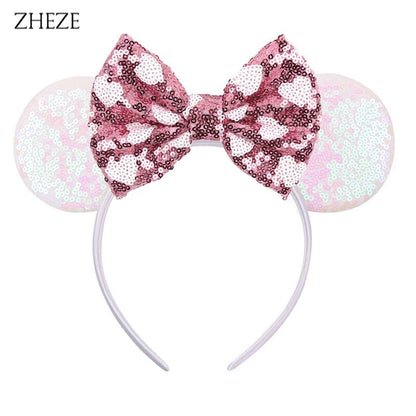 New Valentine's Day Mouse Ears Headband For Girls Women Sequins Love 5"Bow Hairbands Festival Party DIY Hair Accessories Femmes
