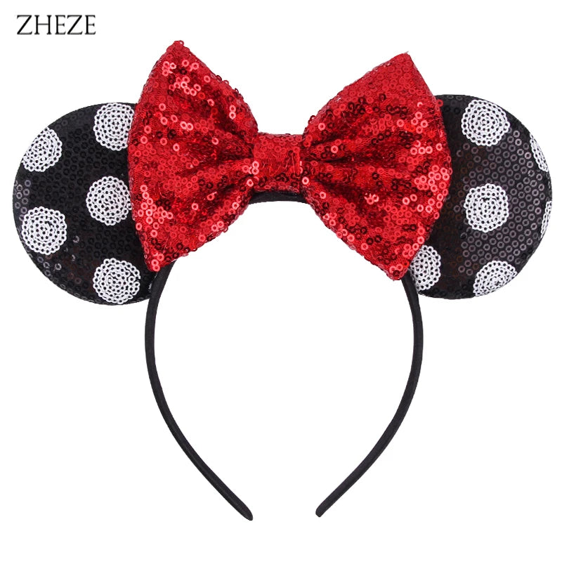 New Valentine's Day Mouse Ears Headband For Girls Women Sequins Love 5"Bow Hairbands Festival Party DIY Hair Accessories Femmes