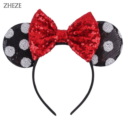 New Valentine's Day Mouse Ears Headband For Girls Women Sequins Love 5"Bow Hairbands Festival Party DIY Hair Accessories Femmes