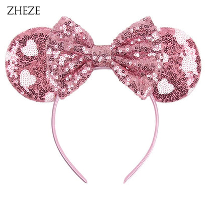 New Valentine's Day Mouse Ears Headband For Girls Women Sequins Love 5"Bow Hairbands Festival Party DIY Hair Accessories Femmes