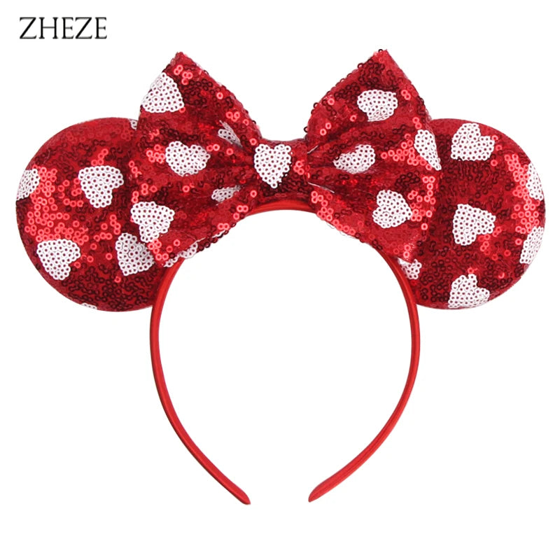 New Valentine's Day Mouse Ears Headband For Girls Women Sequins Love 5"Bow Hairbands Festival Party DIY Hair Accessories Femmes