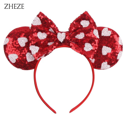 New Valentine's Day Mouse Ears Headband For Girls Women Sequins Love 5"Bow Hairbands Festival Party DIY Hair Accessories Femmes