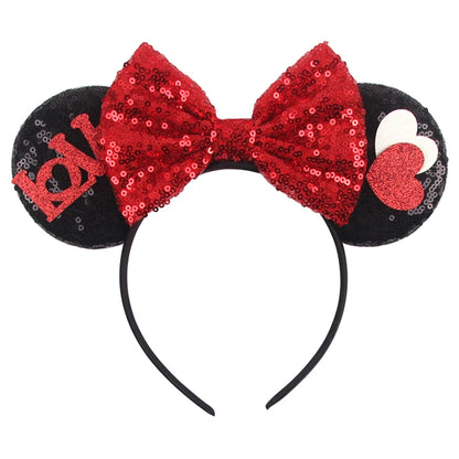 New Valentine's Day Mouse Ears Headband For Girls Women Sequins Love 5"Bow Hairbands Festival Party DIY Hair Accessories Femmes