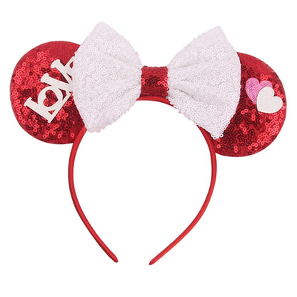New Valentine's Day Mouse Ears Headband For Girls Women Sequins Love 5"Bow Hairbands Festival Party DIY Hair Accessories Femmes