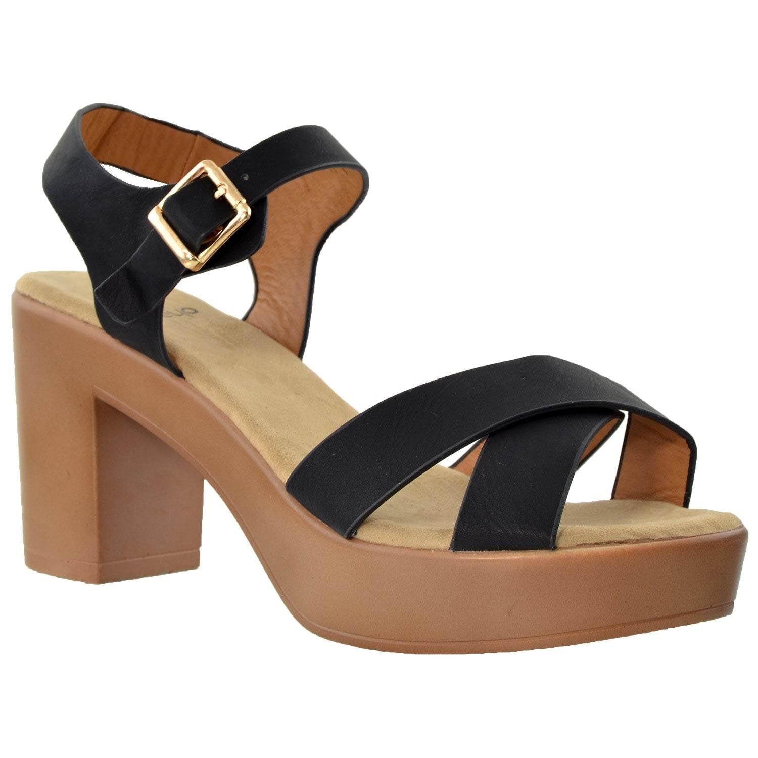 Womens Open Toe Crisscross Ankle Strap Platform Sandals Black – SOBEYO.COM