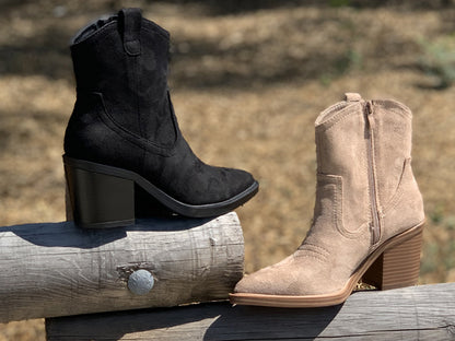 Women's Western Ankle Booties Stitched Cowboy Shoe Toe Side Zipper Closure