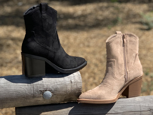 Women's Western Ankle Booties Stitched Cowboy Shoe Toe Side Zipper Closure