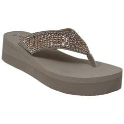 Rhinestone Thong EVA Platform Sandals Wedge Slip-On Summer Flip Flops Gold