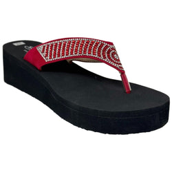 Rhinestone Thong EVA Platform Sandals Wedge Slip-On Summer Flip Flops Red