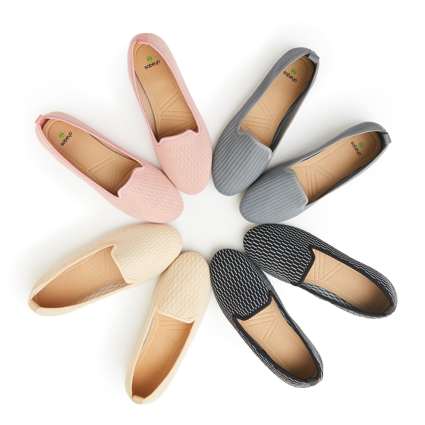 SOBEYO Ballet Flats Sweater Soft Rubber Sole Slip-On Casual Shoes