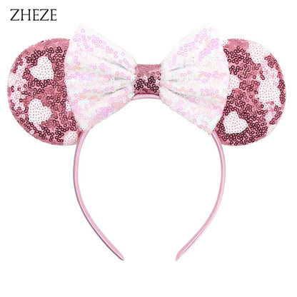 New Valentine's Day Mouse Ears Headband For Girls Women Sequins Love 5"Bow Hairbands Festival Party DIY Hair Accessories Femmes