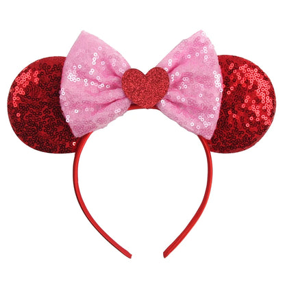 New Valentine's Day Mouse Ears Headband For Girls Women Sequins Love 5"Bow Hairbands Festival Party DIY Hair Accessories Femmes
