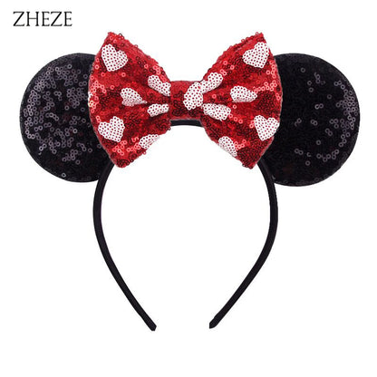 New Valentine's Day Mouse Ears Headband For Girls Women Sequins Love 5"Bow Hairbands Festival Party DIY Hair Accessories Femmes