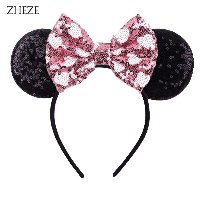 New Valentine's Day Mouse Ears Headband For Girls Women Sequins Love 5"Bow Hairbands Festival Party DIY Hair Accessories Femmes