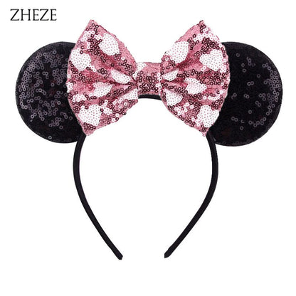 New Valentine's Day Mouse Ears Headband For Girls Women Sequins Love 5"Bow Hairbands Festival Party DIY Hair Accessories Femmes