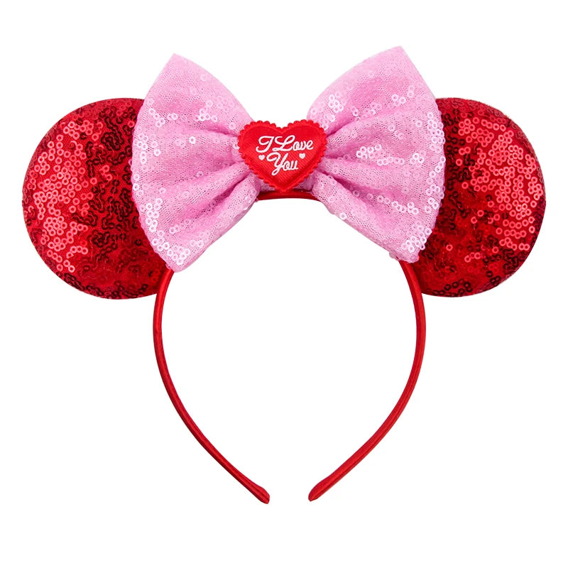 New Valentine's Day Mouse Ears Headband For Girls Women Sequins Love 5"Bow Hairbands Festival Party DIY Hair Accessories Femmes