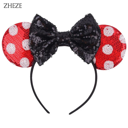 New Valentine's Day Mouse Ears Headband For Girls Women Sequins Love 5"Bow Hairbands Festival Party DIY Hair Accessories Femmes