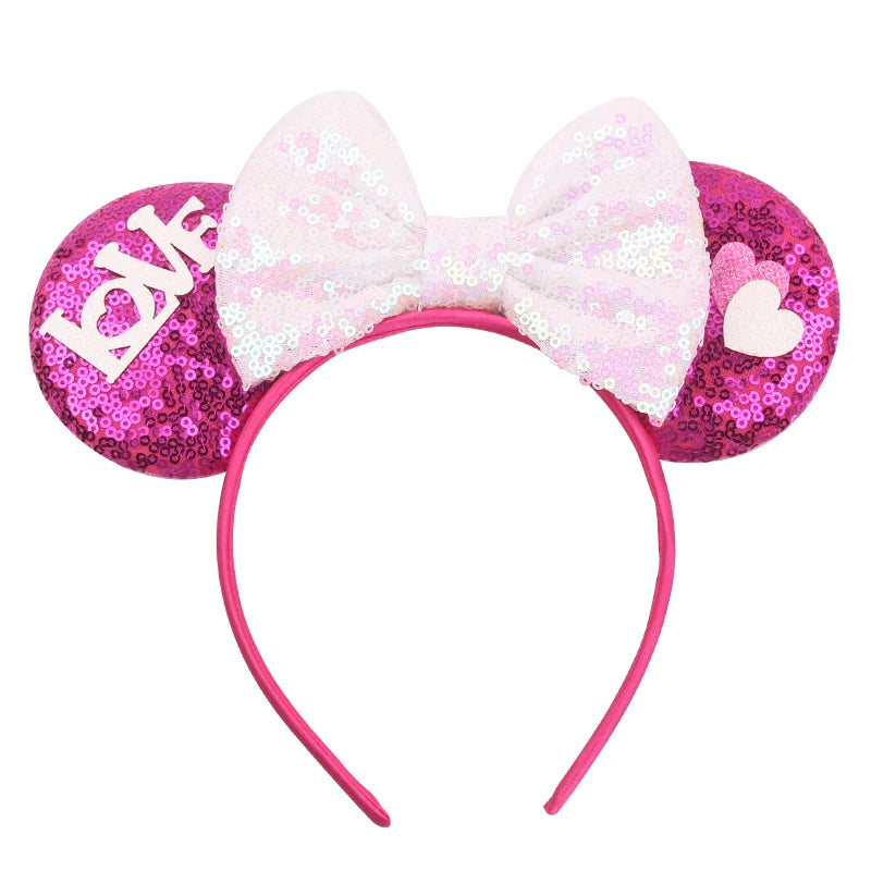 New Valentine's Day Mouse Ears Headband For Girls Women Sequins Love 5"Bow Hairbands Festival Party DIY Hair Accessories Femmes