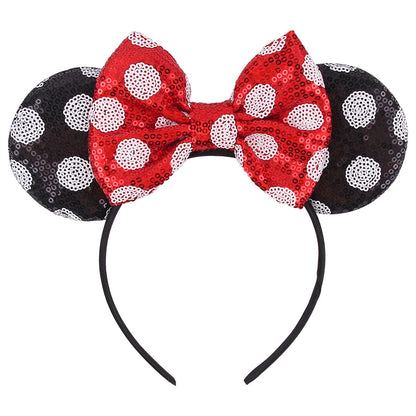 New Valentine's Day Mouse Ears Headband For Girls Women Sequins Love 5"Bow Hairbands Festival Party DIY Hair Accessories Femmes