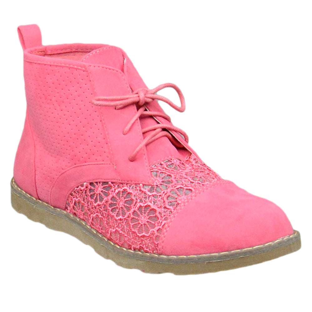 SOBEYO Women's Booties Embroidered Flower Lace Up Oxford Pink