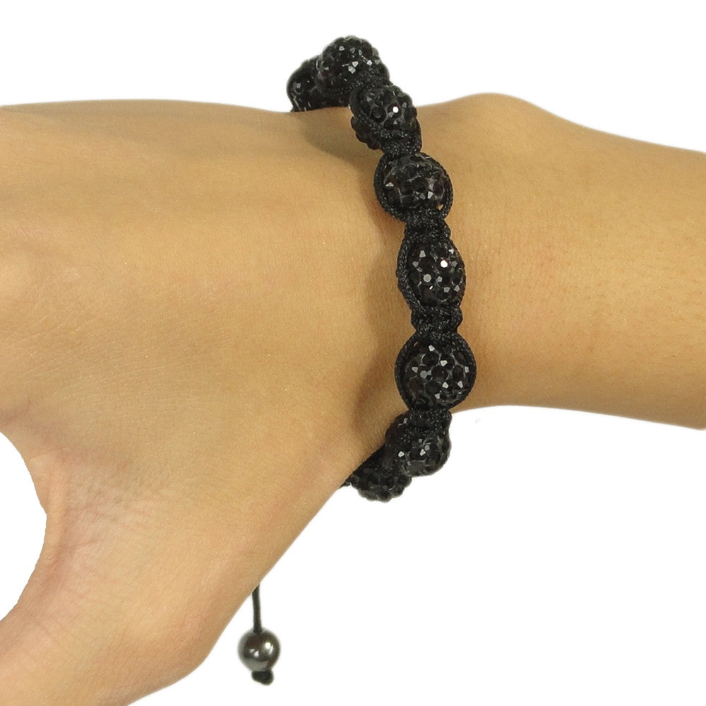 Womens Fashion Jewelry Shambala Inspired 10mm Adjustable Crystal Ball Rhinestone Beaded black