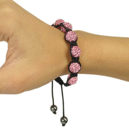 Womens Fashion Jewelry Shambala Inspired 10mm Rhinestones Bracelet Pink