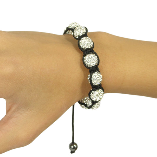 Womens Fashion Jewelry Shambala Inspired 10mm Rhinestones Bracelet Silver