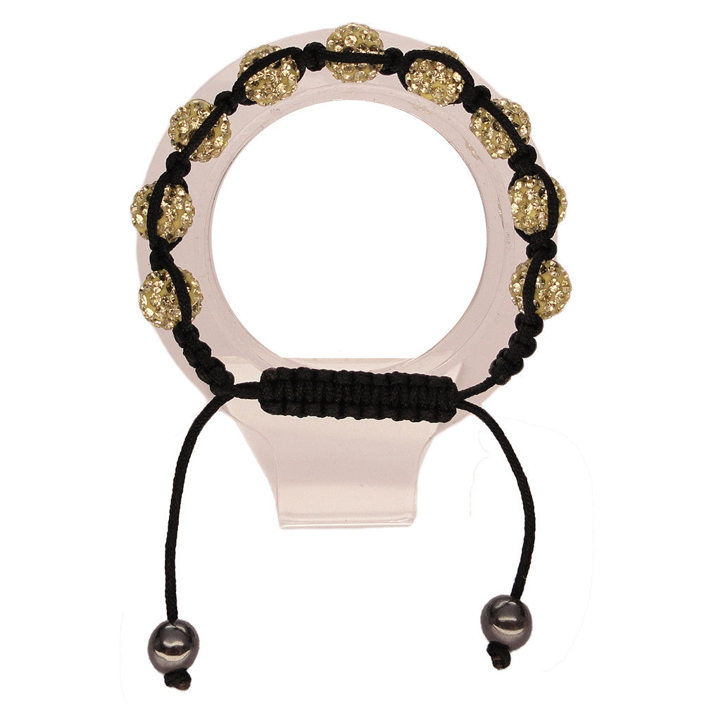 Womens Fashion Jewelry Shambala Inspired 10mm Adjustable Crystal Ball Rhinestone Beaded Yellow