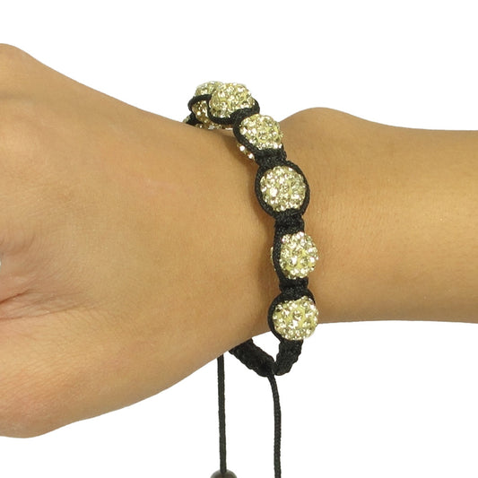 Womens Fashion Jewelry Shambala Inspired 10mm Adjustable Crystal Ball Rhinestone Beaded Yellow