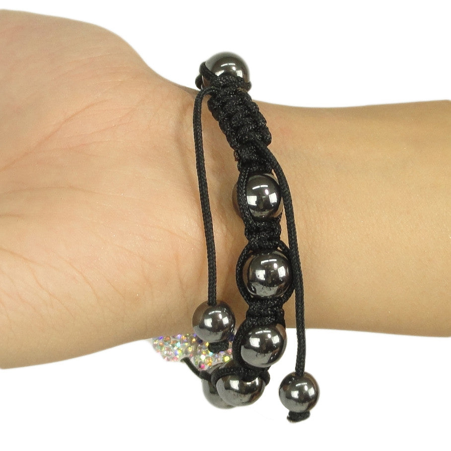 Womens Fashion Jewelry Shambala Inspired Flower Rhinestones Bracelet black