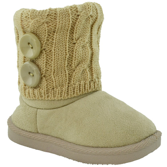 Toddler Ankle Boots Fur Lining Buttons Accent Soft Booties