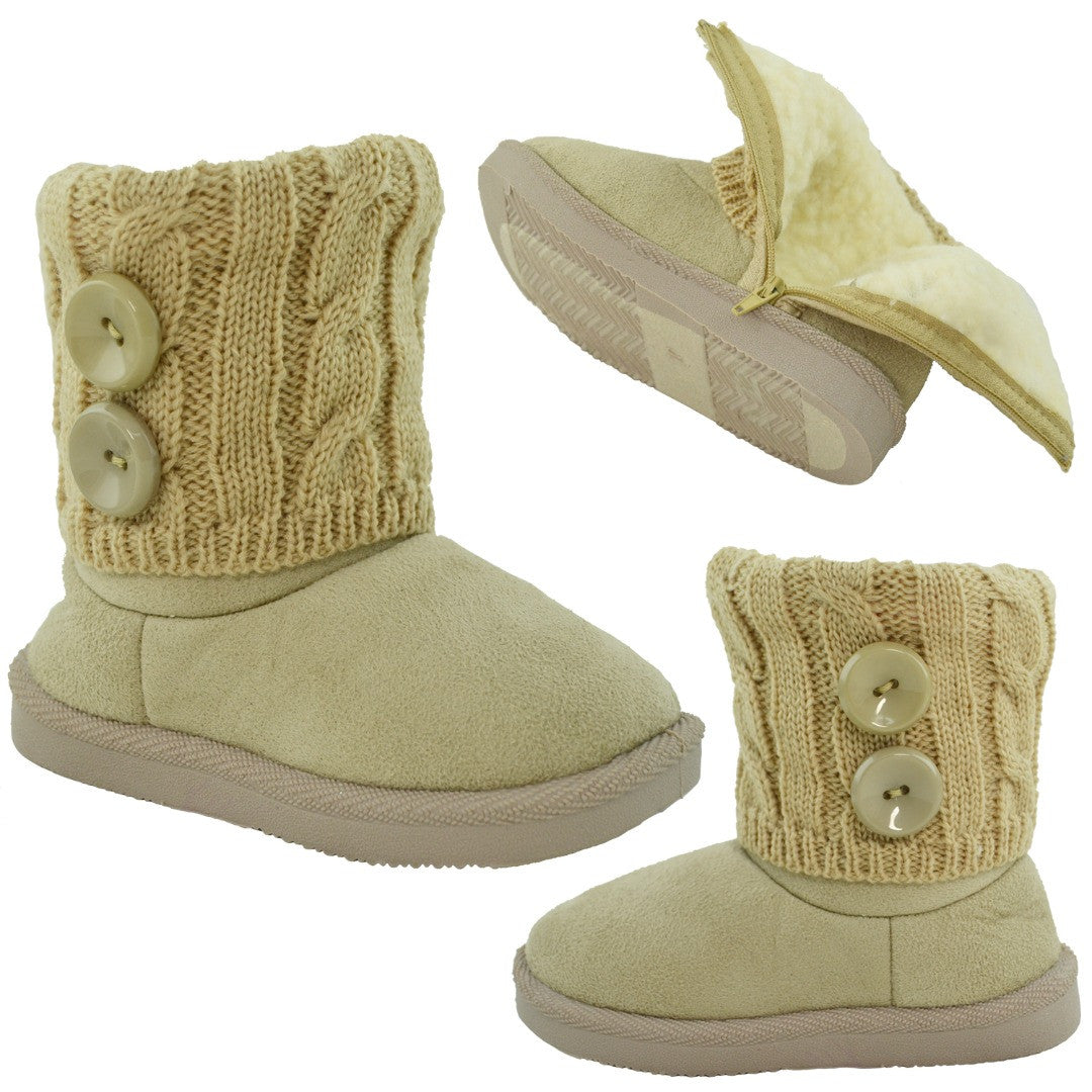 Toddler Ankle Boots Fur Lining Buttons Accent Soft Booties