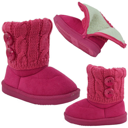 Toddler Ankle Boots Fur Lining Buttons Accent Soft Booties