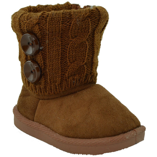 Toddler Ankle Boots Fur Lining Buttons Accent Soft Booties